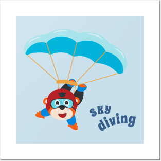 Vector illustration of a cute skydiver. Posters and Art